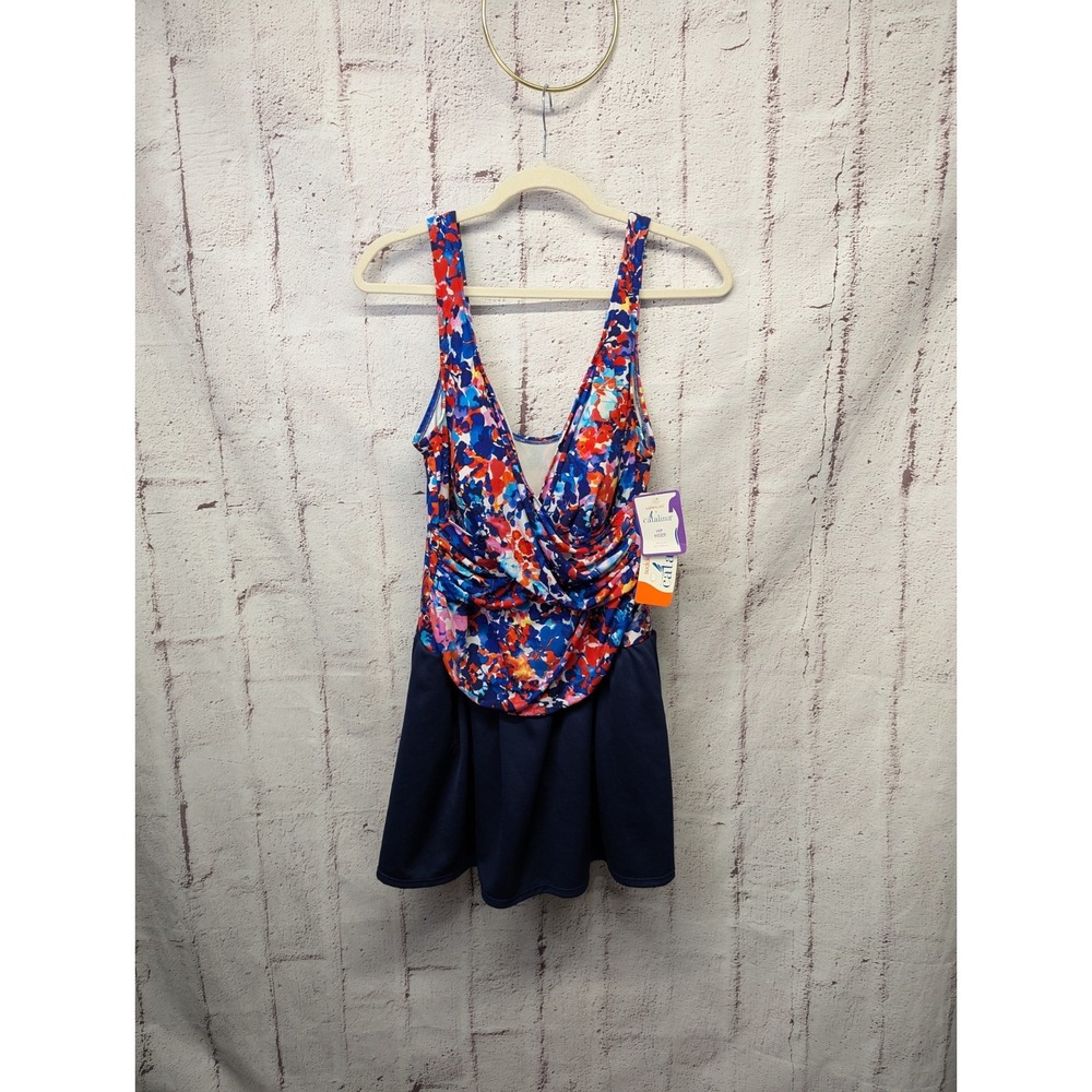 Catalina Suddenly Slim Swimsuit Sz 2x ‎ Floral Pattern 1 Piece NWT Hip Hidder